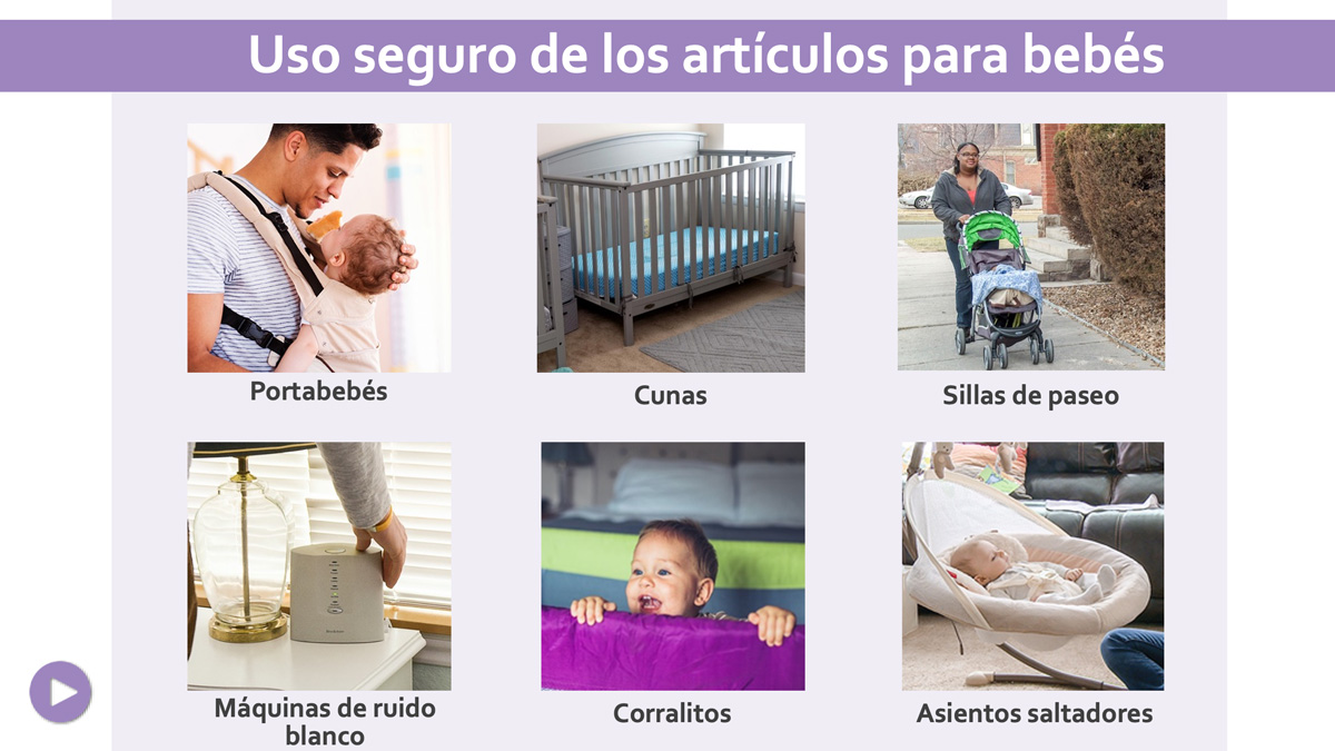 Example of a slide in Spanish from InJoy's Understanding Infant & Child Safety PowerPoint Presentation in Spanish.