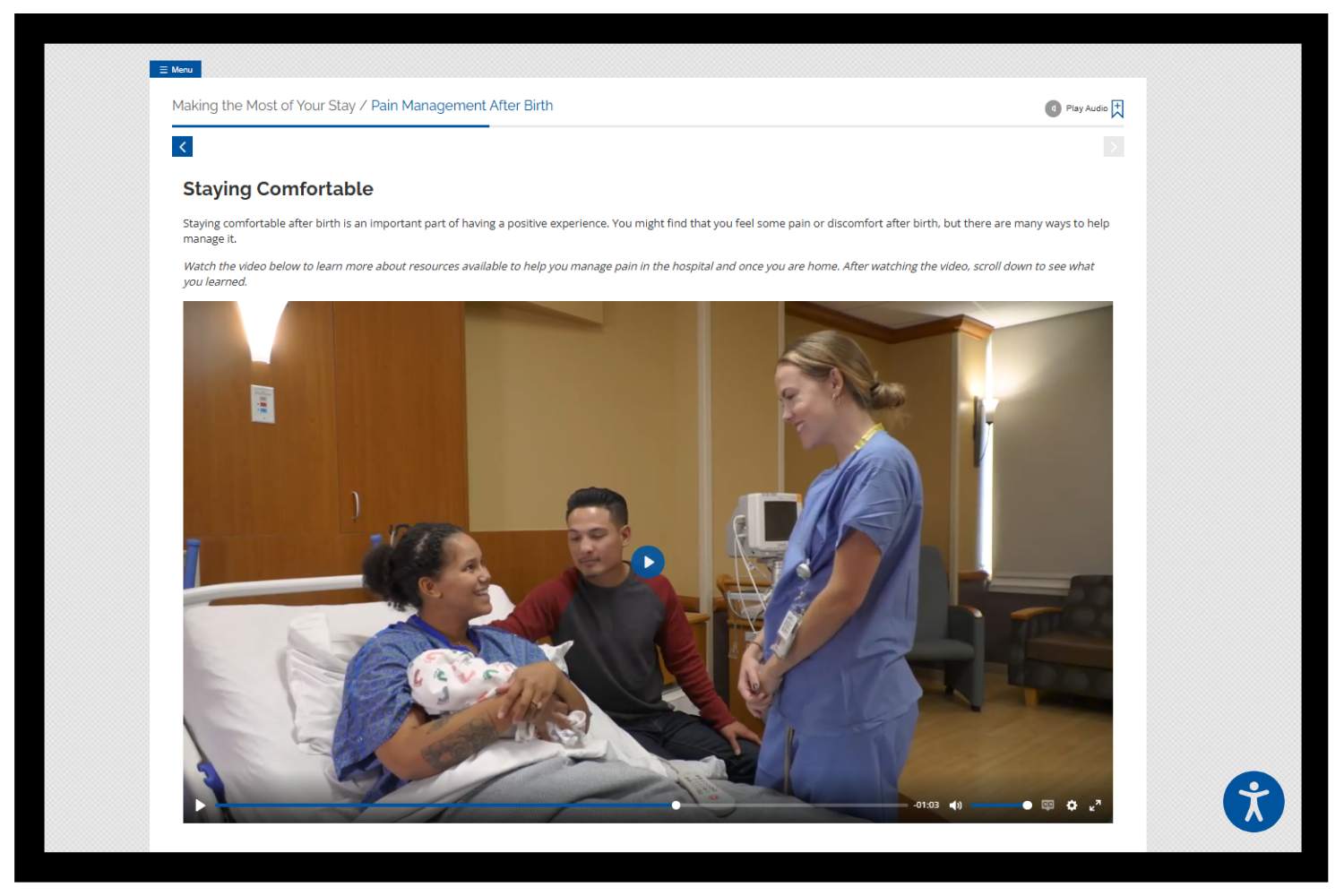 Preparing for Your Hospital Stay and Recovery video to explain after-birth tips