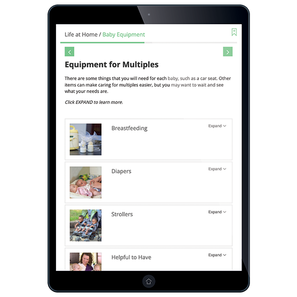 Example of Equipment for Multiples chapter in InJoy's Understanding Your Multiples web app.